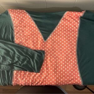 Polka Dot V-Neck Women's Top - Green and Pink